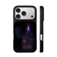 Purple zippo flame smiley use care iPhone 17 Pro Max Black Case