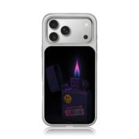 Purple zippo flame smiley use care iPhone 17 Pro Max Electroplated Silver Case1
