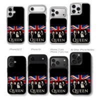 Queen band members on UK union jack Chris Brown Phone Case Black Electroplated Silver For Iphone 11 To 17