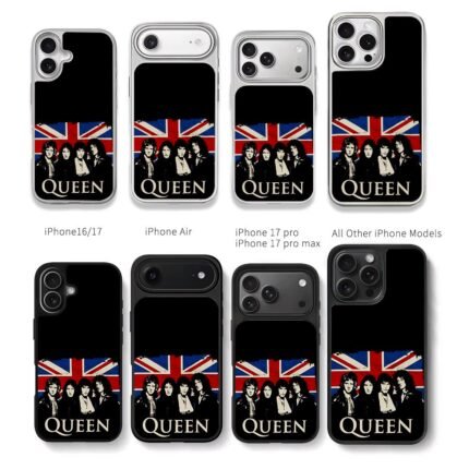 Queen band members on UK union jack Chris Brown Phone Case Black Electroplated Silver For Iphone 11 To 17