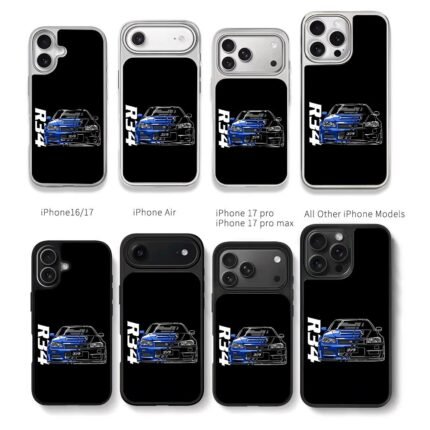 R34 GT R JDM half blue car art Chris Brown Phone Case Black Electroplated Silver For Iphone 11 To 17