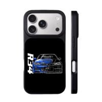 R34 GT R JDM half blue car art iPhone 17 Pro Max Black Case