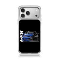 R34 GT R JDM half blue car art iPhone 17 Pro Max Electroplated Silver Case1