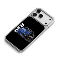 R34 GT R JDM half blue car art iPhone 17 Pro Max Electroplated Silver Case2