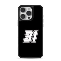 Racing 31 white graphic on black iPhone 16 Pro Max Black Case