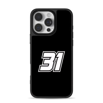 Racing 31 white graphic on black iPhone 16 Pro Max Black Case