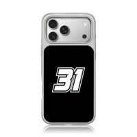 Racing 31 white graphic on black iPhone 17 Pro Max Electroplated Silver Case1