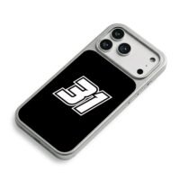 Racing 31 white graphic on black iPhone 17 Pro Max Electroplated Silver Case2
