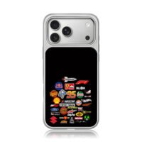 Racing brand logo sticker collage iPhone 17 Pro Max Electroplated Silver Case1