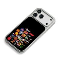 Racing brand logo sticker collage iPhone 17 Pro Max Electroplated Silver Case2