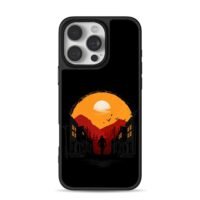 RDR2 Cowboy Sunset Town Art iPhone 16 Pro Max Black Case