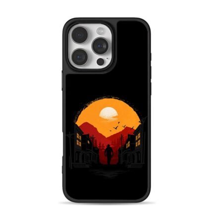 RDR2 Cowboy Sunset Town Art iPhone 16 Pro Max Black Case