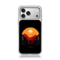 RDR2 Cowboy Sunset Town Art iPhone 17 Pro Max Electroplated Silver Case1