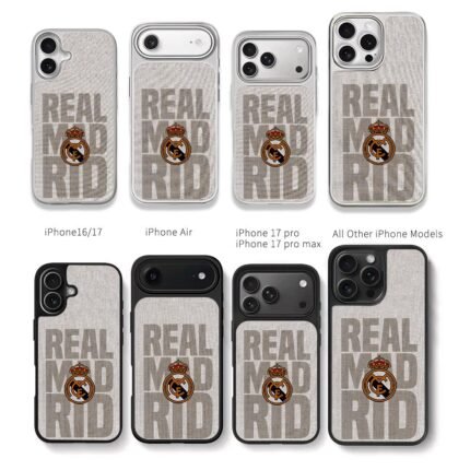 Real Madrid stacked text with logo Chris Brown Phone Case Black Electroplated Silver For Iphone 11 To 17