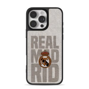 Real Madrid stacked text with logo iPhone 16 Pro Max Black Case