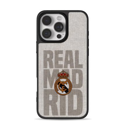 Real Madrid stacked text with logo iPhone 16 Pro Max Black Case
