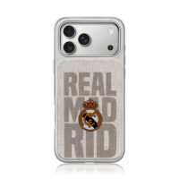 Real Madrid stacked text with logo iPhone 17 Pro Max Electroplated Silver Case1