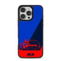 Red BMW M3 rear on blue red iPhone 16 Pro Max Black Case
