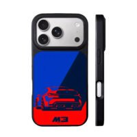 Red BMW M3 rear on blue red iPhone 17 Pro Max Black Case