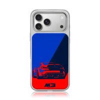 Red BMW M3 rear on blue red iPhone 17 Pro Max Electroplated Silver Case1