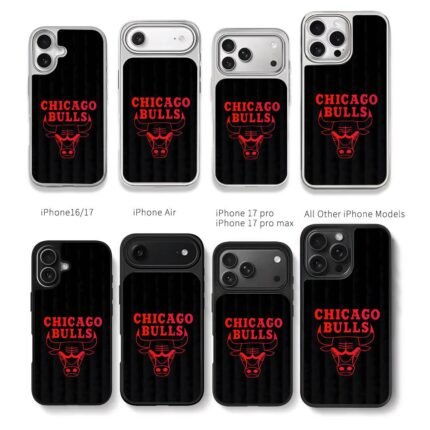 Red Chicago Bulls bull head logo Chris Brown Phone Case Black Electroplated Silver For Iphone 11 To 17