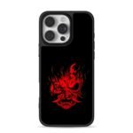 Red cyberpunk samurai oni fire mask iPhone 16 Pro Max Black Case