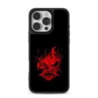 Red cyberpunk samurai oni fire mask iPhone 16 Pro Max Black Case
