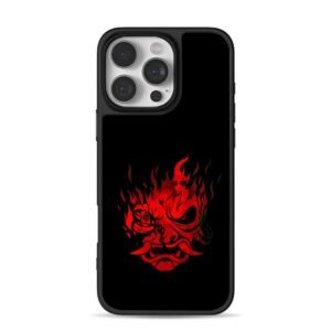 Red cyberpunk samurai oni fire mask iPhone 16 Pro Max Black Case