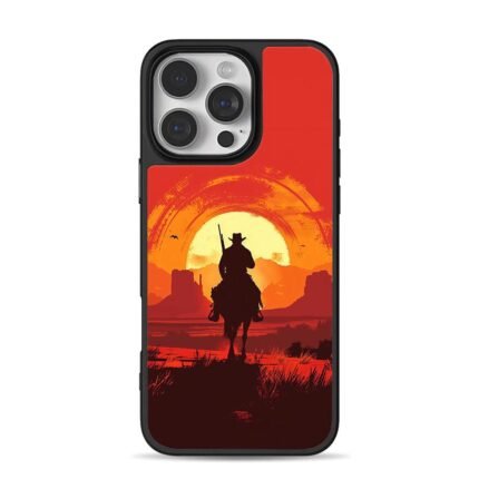 Red Dead cowboy horse sunset desert iPhone 16 Pro Max Black Case
