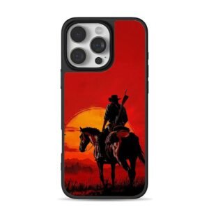 Red Dead cowboy on horse at sunset iPhone 16 Pro Max Black Case