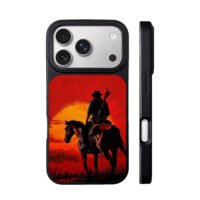Red Dead cowboy on horse at sunset iPhone 17 Pro Max Black Case