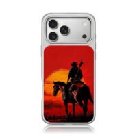 Red Dead cowboy on horse at sunset iPhone 17 Pro Max Electroplated Silver Case1