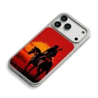 Red Dead cowboy on horse at sunset iPhone 17 Pro Max Electroplated Silver Case2