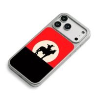 Red Dead cowboy on horse silhouette iPhone 17 Pro Max Electroplated Silver Case2