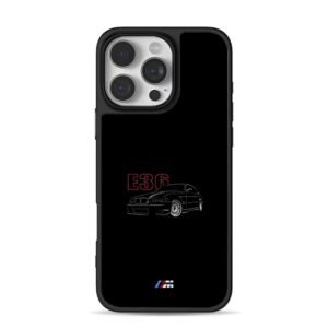 Red E36 BMW M Sport sedan graphic iPhone 16 Pro Max Black Case