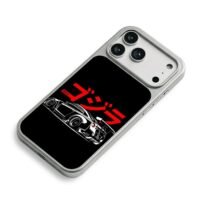 Red Goozilla katakana and rear GTR iPhone 17 Pro Max Electroplated Silver Case2