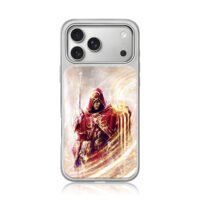 Red hooded warrior with gold magic iPhone 17 Pro Max Electroplated Silver Case1