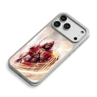 Red hooded warrior with gold magic iPhone 17 Pro Max Electroplated Silver Case2
