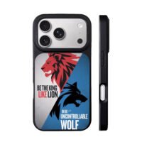 Red lion black wolf slogan art iPhone 17 Pro Max Black Case