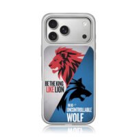 Red lion black wolf slogan art iPhone 17 Pro Max Electroplated Silver Case1