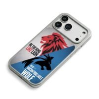 Red lion black wolf slogan art iPhone 17 Pro Max Electroplated Silver Case2