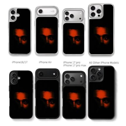 Red lit half face of The Weeknd Chris Brown Phone Case Black Electroplated Silver For Iphone 11 To 17