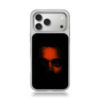 Red lit half face of The Weeknd iPhone 17 Pro Max Electroplated Silver Case1