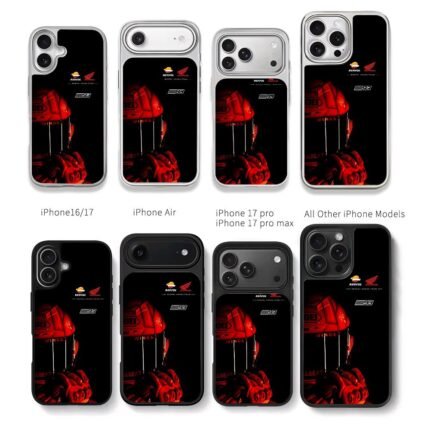 Red MotoGP helmet Repsol Honda 93 Chris Brown Phone Case Black Electroplated Silver For Iphone 11 To 17