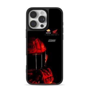 Red MotoGP helmet Repsol Honda 93 iPhone 16 Pro Max Black Case