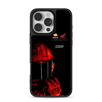 Red MotoGP helmet Repsol Honda 93 iPhone 16 Pro Max Black Case
