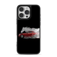 Red Mustang GT with smoke horse art iPhone 16 Pro Max Black Case