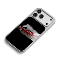 Red Mustang GT with smoke horse art iPhone 17 Pro Max Electroplated Silver Case2