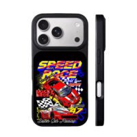 Red NASCAR 47 speed race cars art iPhone 17 Pro Max Black Case
