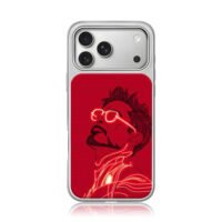 Red neon line Iron Man Tony Stark iPhone 17 Pro Max Electroplated Silver Case1